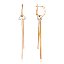 обзорное фото Золотые серьги подвески палочки без камней 035674  Золотые серьги