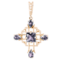 обзорное фото Золотой кулон с аметистом 023737 Золотые крестики обзорное фото Золотой кулон с аметистом 023737  Золотые крестики