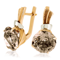 обзорное фото Золотые серьги с раухтопазом 023580 Золотые серьги с раухтопазом обзорное фото Золотые серьги с раухтопазом 023580  Золотые серьги с раухтопазом