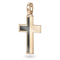 обзорное фото Золотой гладкий крестик с черной эмалью 040897  Декоративные золотые крестики