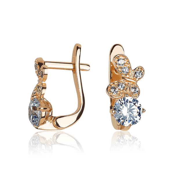 Нежные золотые серьги для девушки с камнями Бабочка 032184 детальное изображение ювелирного изделия Золотые серьги с фианитом Нежные золотые серьги для девушки с камнями Бабочка 032184 детальное изображение ювелирного изделия Золотые серьги с фианитом