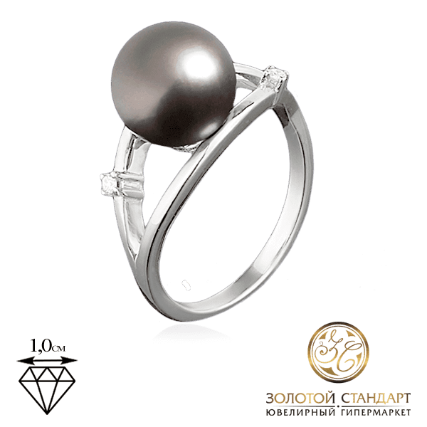 Золота каблучка з чорною перлиною та діамантами 1020/1 детальне зображення ювелірного виробу