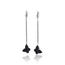 обзорное фото Длинные золотые серьги Бабочка с ониксом 033054 Золотые серьги с ониксом обзорное фото Длинные золотые серьги Бабочка с ониксом 033054  Золотые серьги с ониксом