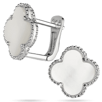 обзорное фото Женские серебряные серьги Клевер с перламутром 925 пробы 039359 Серебряные серьги с камнями обзорное фото Женские серебряные серьги Клевер с перламутром 925 пробы 039359  Серебряные серьги с камнями