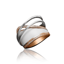 обзорное фото Золотое кольцо с белой эмалью и фианитами 030846 Эксклюзивные кольца из золота обзорное фото Золотое кольцо с белой эмалью и фианитами 030846  Эксклюзивные кольца из золота