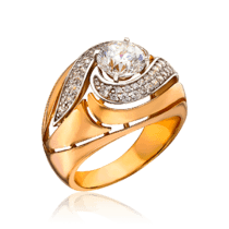 обзорное фото Золотое кольцо массивное с фианитами 034123  Золотые кольца