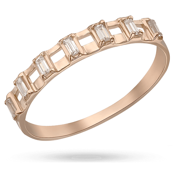 Каблучка з червоного золота з прямокутними фіанітами Каблучка з червоного золота з прямокутними фіанітами