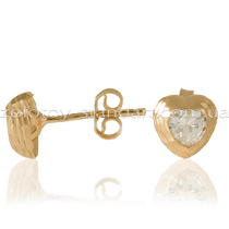 обзорное фото Детские золотые серьги гвоздики Сердечки 103380  Серьги с камнями