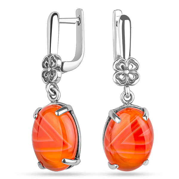 Серебряные серьги Млада с красным полосатым агатом 027210 детальное изображение ювелирного изделия Серебряные серьги с камнями