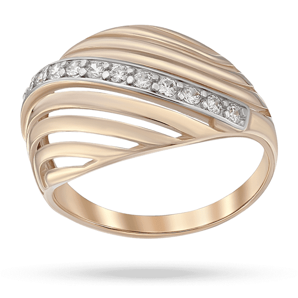 Золотое кольцо выполненое в оригинальном дизайне с волнообразными линиями и дорожкой фианитов 040486 детальное изображение ювелирного изделия Золотые кольца с фианитом Золотое кольцо выполненое в оригинальном дизайне с волнообразными линиями и дорожкой фианитов 040486 детальное изображение ювелирного изделия Золотые кольца с фианитом