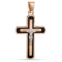 обзорное фото Золотой крестик Распятие с эмалью 038800  Золотые крестики православные