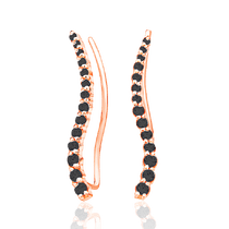 обзорное фото Золотые серьги Каффы Волна с чёрными фианитами 032960  Золотые серьги каффы