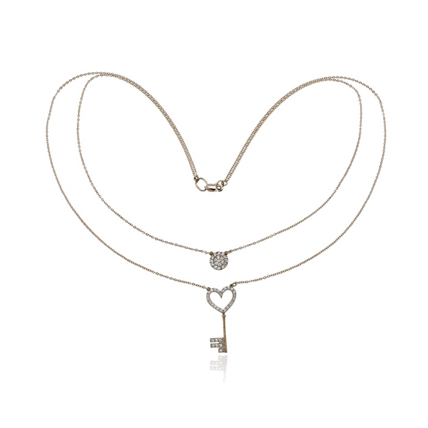 Золотое колье Ключ с фианитами 028528 детальное изображение ювелирного изделия Золотые колье с камнями Золотое колье Ключ с фианитами 028528 детальное изображение ювелирного изделия Золотые колье с камнями