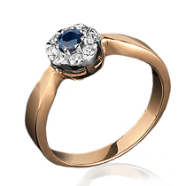 обзорное фото Кольцо из красного золота с сапфиром и бриллиантами 1073 Золотые кольца с сапфиром обзорное фото Кольцо из красного золота с сапфиром и бриллиантами 1073  Золотые кольца с сапфиром
