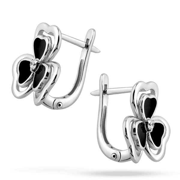 Серьги-пуссеты в белом золоте с клевером и фианитом Серьги-пуссеты в белом золоте с клевером и фианитом
