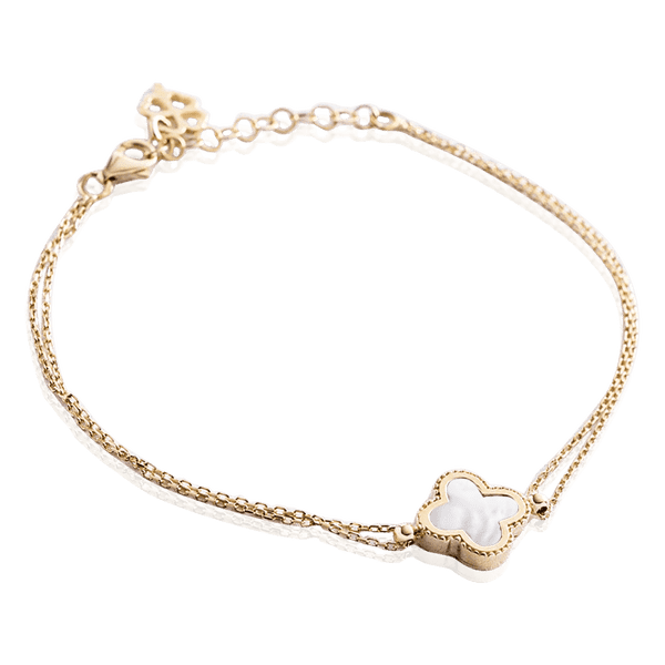 Золотой браслет на руку Клевер с перламутром 035322 детальное изображение ювелирного изделия Женские золотые браслеты Золотой браслет на руку Клевер с перламутром 035322 детальное изображение ювелирного изделия Женские золотые браслеты