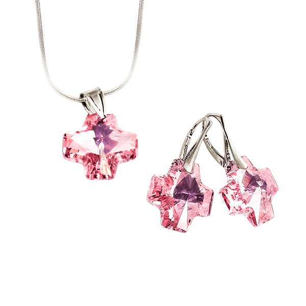 Серебряное колье Розовый кварц с Кристаллами Сваровски 025307 Серебряное колье Розовый кварц с Кристаллами Сваровски 025307