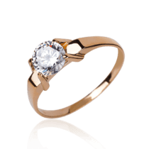 обзорное фото Женское золотое кольцо с одним крупным камнем 032162  Золотые кольца для помолвки с цирконием