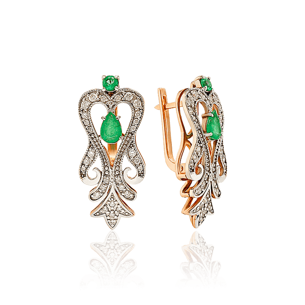 Золотые серьги вечерние с бриллиантами и изумрудом Мадонна 033866 детальное изображение ювелирного изделия Золотые серьги Золотые серьги вечерние с бриллиантами и изумрудом Мадонна 033866 детальное изображение ювелирного изделия Золотые серьги