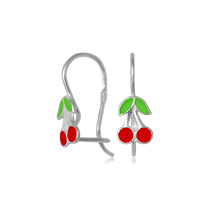 обзорное фото Серебряные детские серьги Вишенки 024206 Серебряные серьги с камнями обзорное фото Серебряные детские серьги Вишенки 024206  Серебряные серьги с камнями