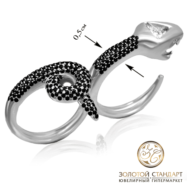 Золотое кольцо змея с черными бриллиантами