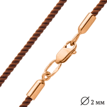 обзорное фото Шелковый коричневый шнурок с гладкой золотой застежкой 025688  Шнурки с золотом