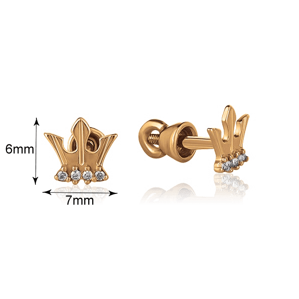 Золотые серьги пуссеты Корона