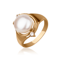 обзорное фото Золотое кольцо с жемчугом 338103  Золотые кольца с жемчугом