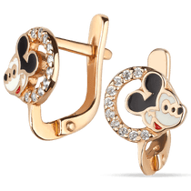 обзорное фото Детские золотые сережки Микки Маус с эмалью 033778 Серьги с камнями обзорное фото Детские золотые сережки Микки Маус с эмалью 033778  Серьги с камнями