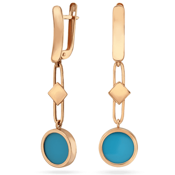 Стильні золоті сережки з синьою бірюзой 033419 детальне зображення ювелірного виробу Стильні золоті сережки з синьою бірюзой 033419 детальне зображення ювелірного виробу