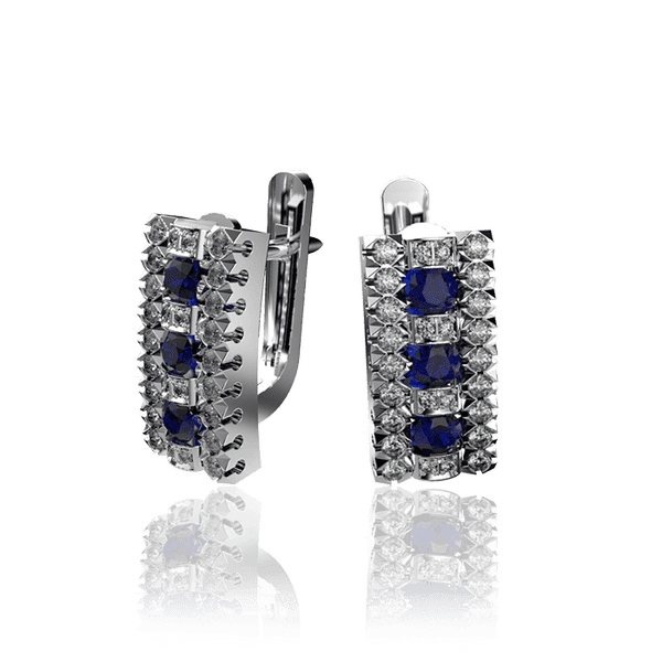 Золоті сережки з діамантами і сапфірами 030415 детальне зображення ювелірного виробу Золоті сережки з діамантами і сапфірами 030415 детальне зображення ювелірного виробу