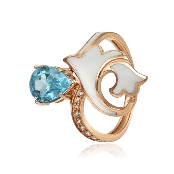 Золотое кольцо с топазом фианитами и эмалью 028638 детальное изображение ювелирного изделия Золотые кольца с топазом