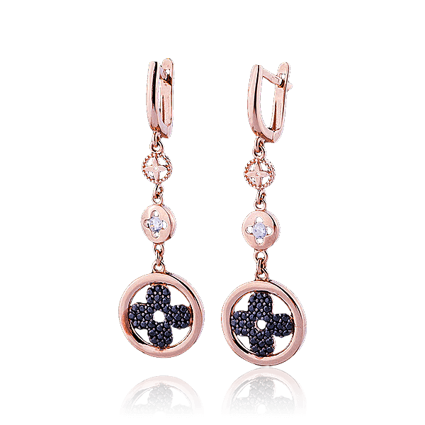 Золотые серьги с черными фианитами 029238 детальное изображение ювелирного изделия Золотые серьги с фианитом