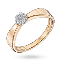 обзорное фото Изящное кольцо "Цветок" в комбинированном золоте с бриллиантами 041046  Золотые кольца с бриллиантами