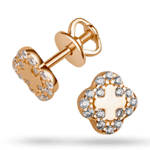 обзорное фото Золотые серьги-гвоздики с фианитами "Клевер" 038070 Золотые серьги с фианитом обзорное фото Золотые серьги-гвоздики с фианитами "Клевер" 038070  Золотые серьги с фианитом