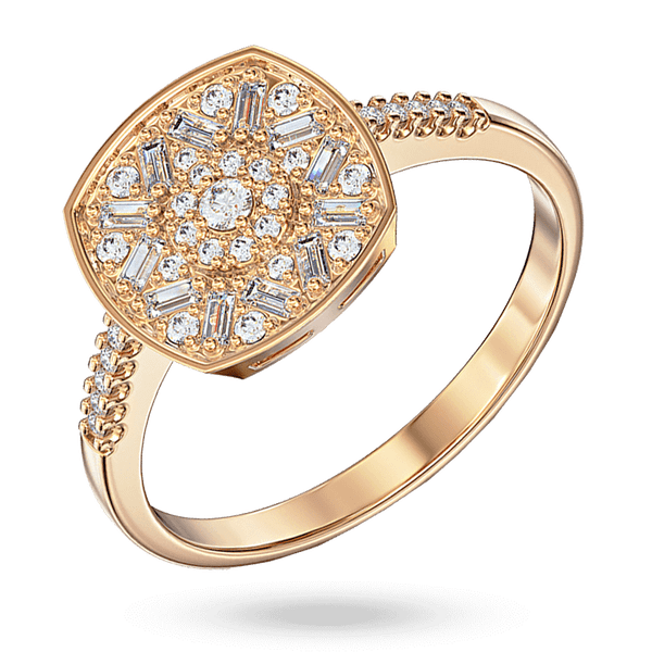 Кольцо украшено роскошной симметричной инкрустацией из круглых и прямоугольных фианитов 040804 детальное изображение ювелирного изделия Золотые кольца с фианитом Кольцо украшено роскошной симметричной инкрустацией из круглых и прямоугольных фианитов 040804 детальное изображение ювелирного изделия Золотые кольца с фианитом