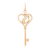 обзорное фото Позолоченный кулон-ключ с буквой "О" с фианитами 024785  Серебряные подвески буквы