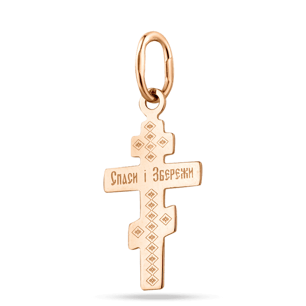 Подвес-крестик религиозный в красном золоте Распятие на белом кресте Спаси и Сохрани Подвес-крестик религиозный в красном золоте Распятие на белом кресте Спаси и Сохрани