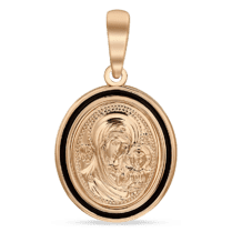 обзорное фото Золотая ладанка Казанская икона Божией Матери с эмалью 038828  Золотые кулоны с эмалью