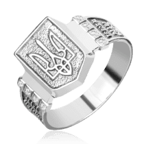 обзорное фото Серебряное кольцо печатка "Слава Україні Героям Слава " 037688  Украинская символика из золота и серебра
