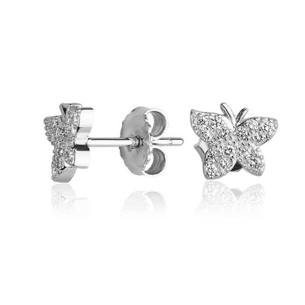 Серебряные серьги-гвоздики Бабочка с фианитами 027341 детальное изображение ювелирного изделия Серебряные серьги с камнями