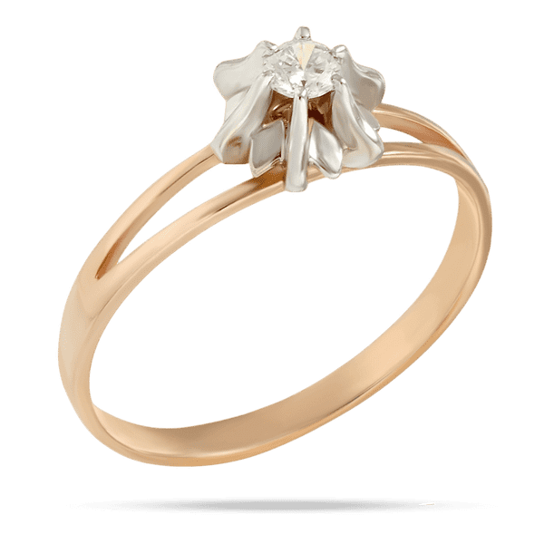 Раздвоенное золотое кольцо с закрепленным в центре бриллиантом в оправе в форме бутона цветка 040362 детальное изображение ювелирного изделия Золотые кольца с бриллиантами Раздвоенное золотое кольцо с закрепленным в центре бриллиантом в оправе в форме бутона цветка 040362 детальное изображение ювелирного изделия Золотые кольца с бриллиантами