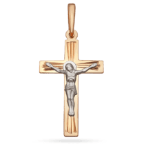 обзорное фото Золотой православный крест Спаси и Сохрани в комбинированном золоте 039131  Золотые крестики православные