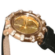 обзорное фото Золотые часы на руку женские с цирконием, кожаный ремешок 036197  Женские золотые часы