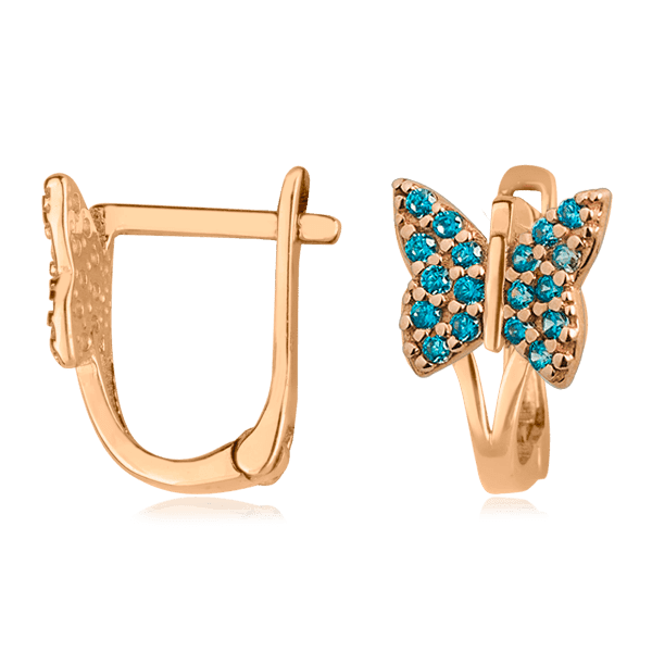 Золотые детские серьги Бабочки с голубыми фианитами 024381 детальное изображение ювелирного изделия Серьги с камнями Золотые детские серьги Бабочки с голубыми фианитами 024381 детальное изображение ювелирного изделия Серьги с камнями
