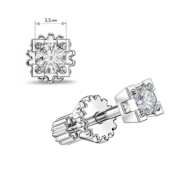 Изысканные серьги-пусеты в белом золоте 585 пробы с круглым бриллиантом (3,5 см) в массивных квадратных крапанах на застежке шестеренке купить Изысканные серьги-пусеты в белом золоте 585 пробы с круглым бриллиантом (3,5 см) в массивных квадратных крапанах на застежке шестеренке купить