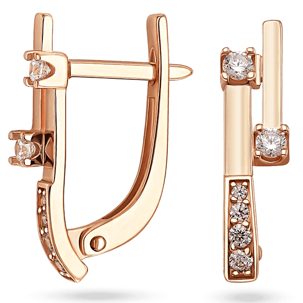 Серьги женские с фианитами в красном золоте на английской застежке 039337 детальное изображение ювелирного изделия Золотые серьги с фианитом