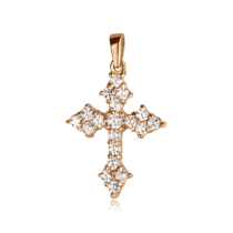 обзорное фото Золотой женский крестик с фианитом 025450  Декоративные золотые крестики