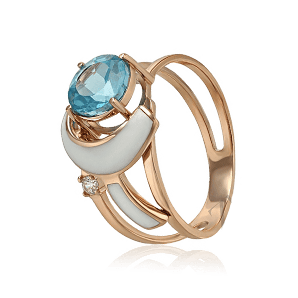 Золотое кольцо с топазом фианитом и эмалью 028637 детальное изображение ювелирного изделия Золотые кольца с топазом Золотое кольцо с топазом фианитом и эмалью 028637 детальное изображение ювелирного изделия Золотые кольца с топазом