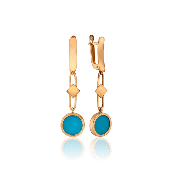 Стильні золоті сережки з синьою бірюзой 033419 детальне зображення ювелірного виробу Стильні золоті сережки з синьою бірюзой 033419 детальне зображення ювелірного виробу